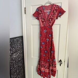 Beautiful handmade red floral maxi wrap dress